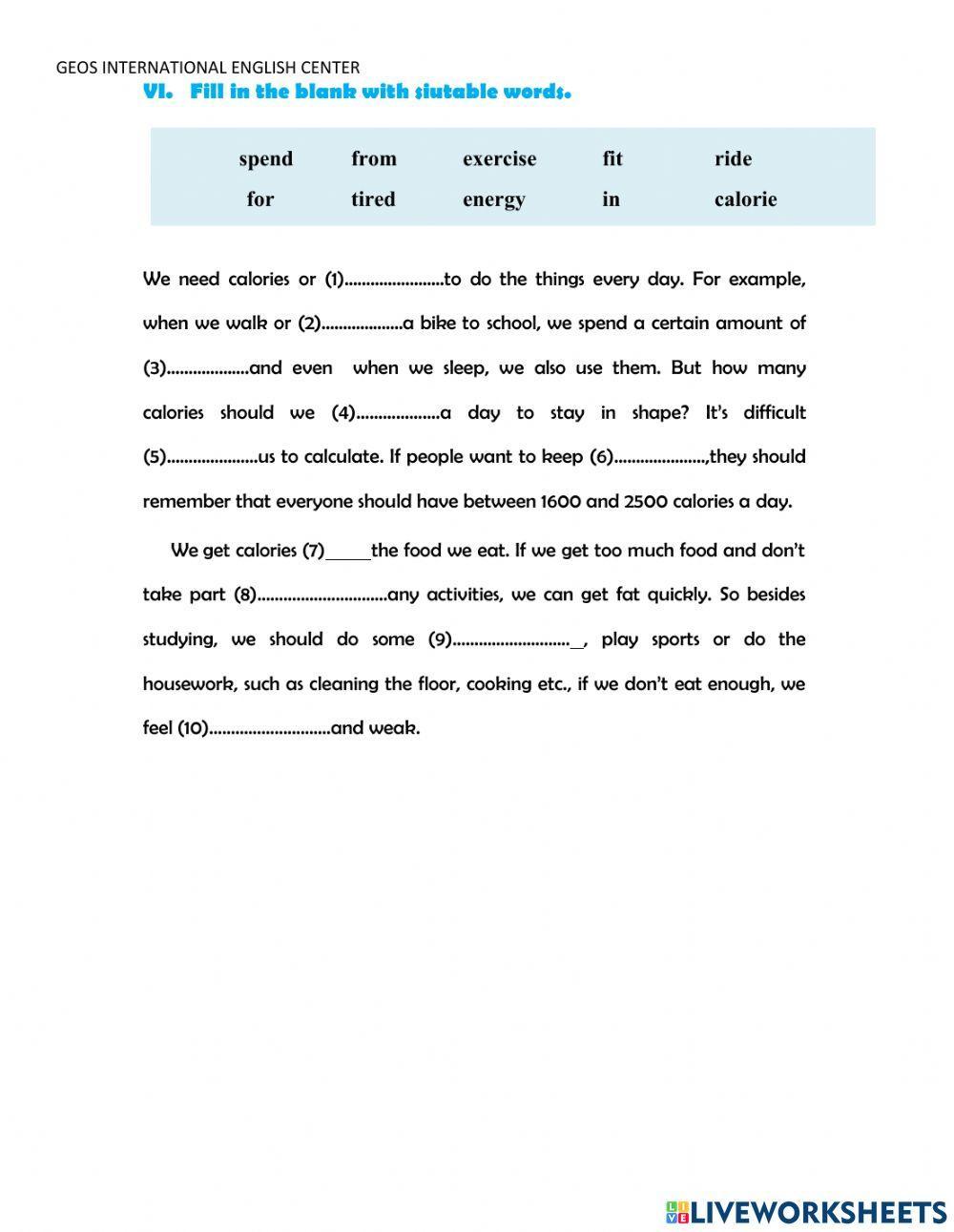 Worksheet 1-Unit 2-Grade 7