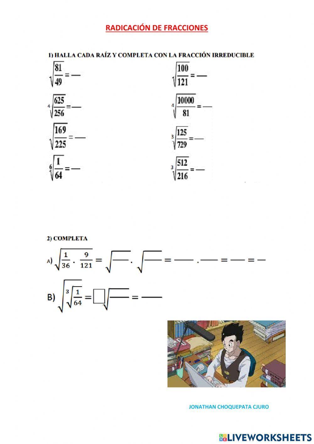 Radicación de fracciones