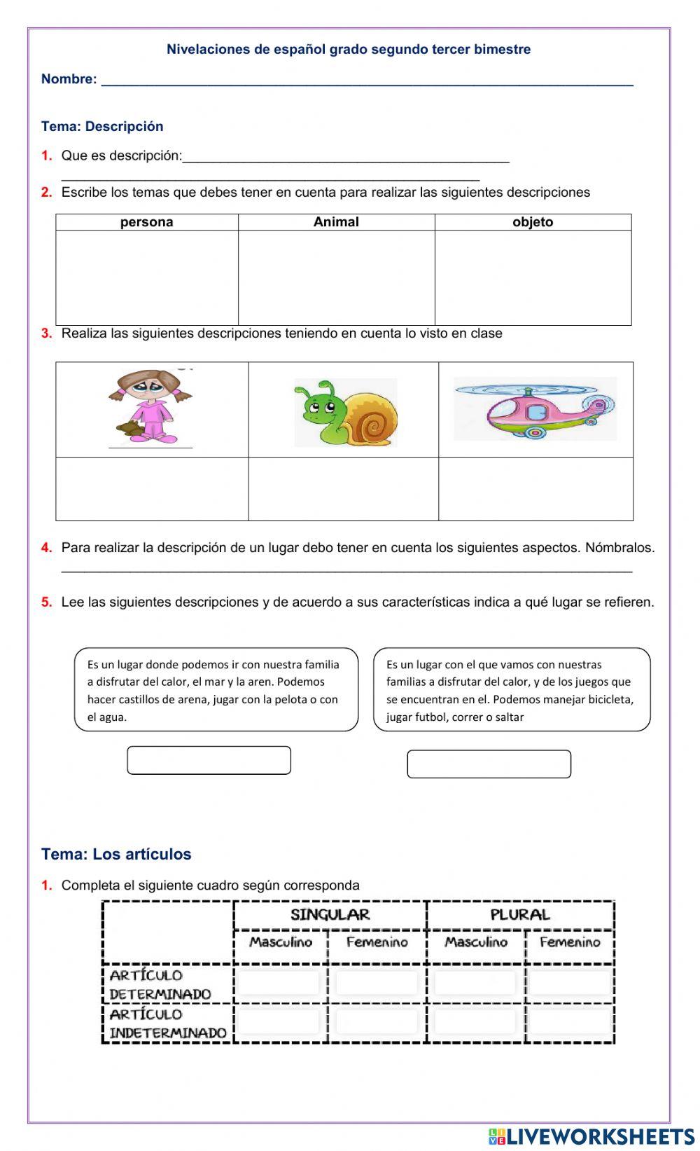 Nivelación grado segundo- Tercer bimestre Nivelación grado segundo- Tercer bimestre