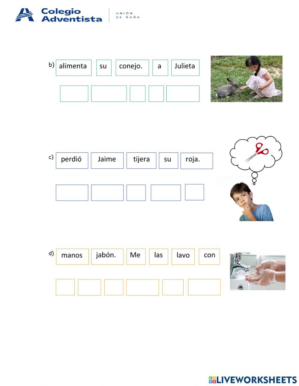 Palabras y oraciones con j