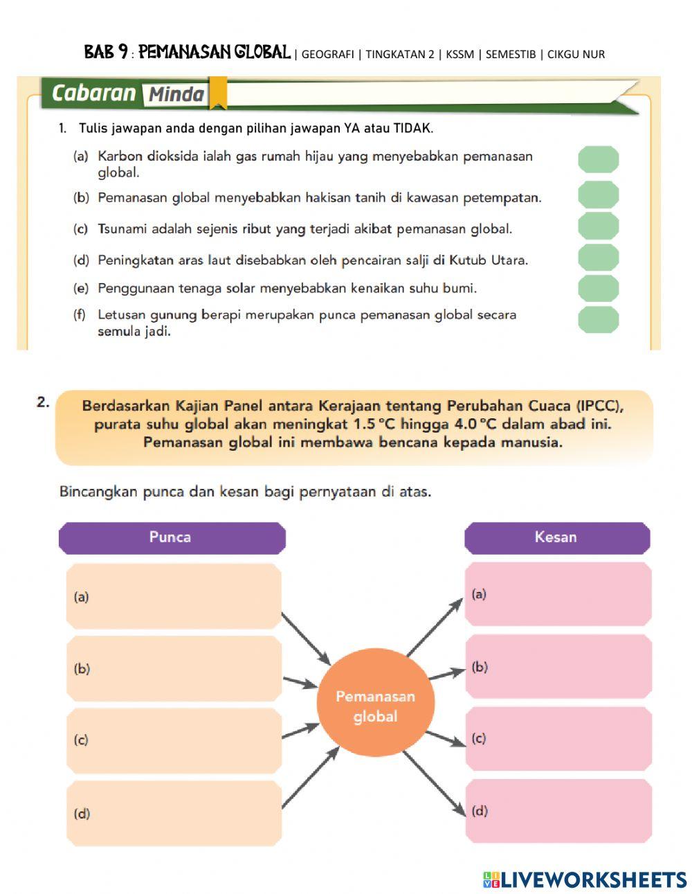 Latihan GEO T2 - BAB 9 - PEMANASAN GLOBAL