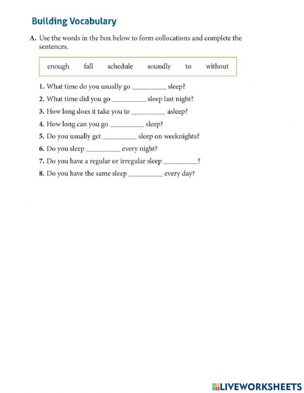 Reading comprehesion - Sleeping