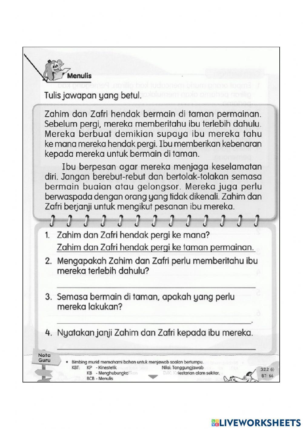 Isikan dengan jawapan yang tepat