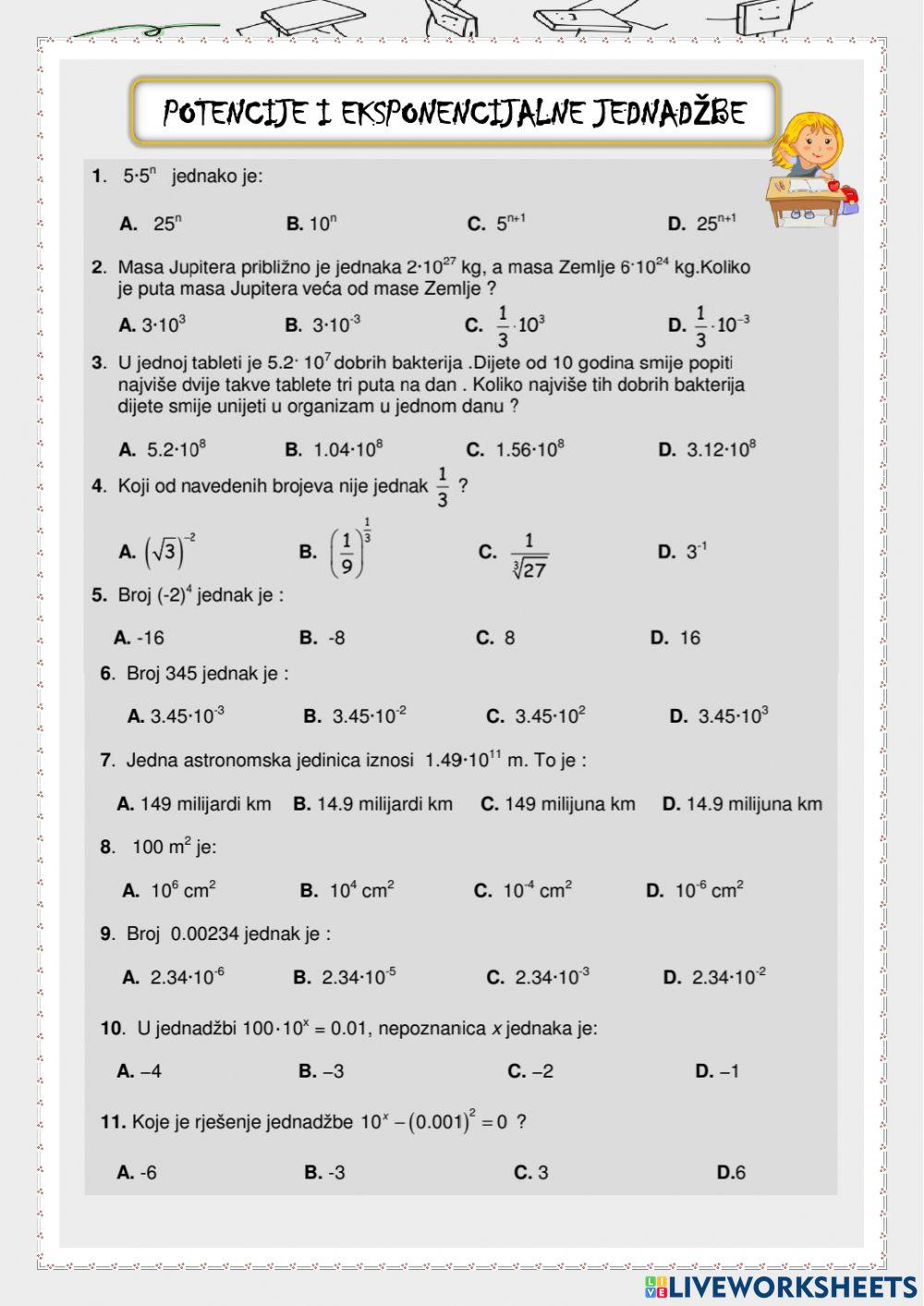 Potencije i eksponencijalne jednadžbe