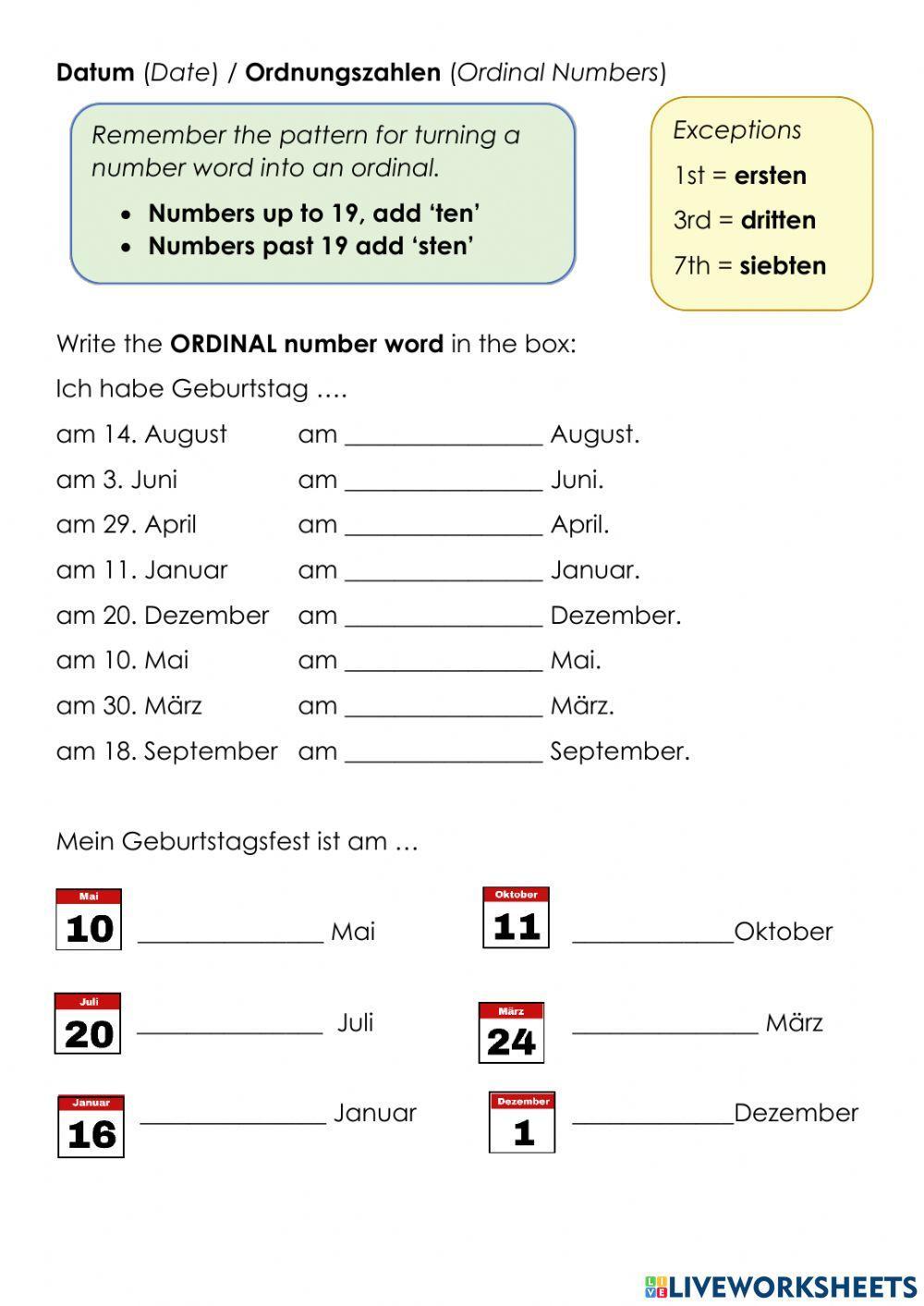 Ordnungszahlen - Ordinal Numbers