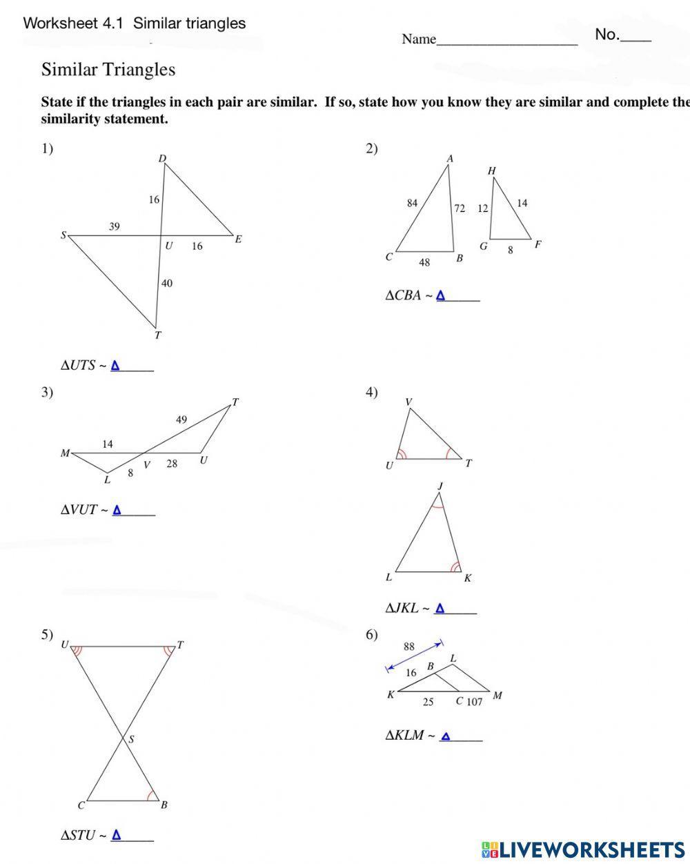 Worksheet 4.1 Similar Triangles