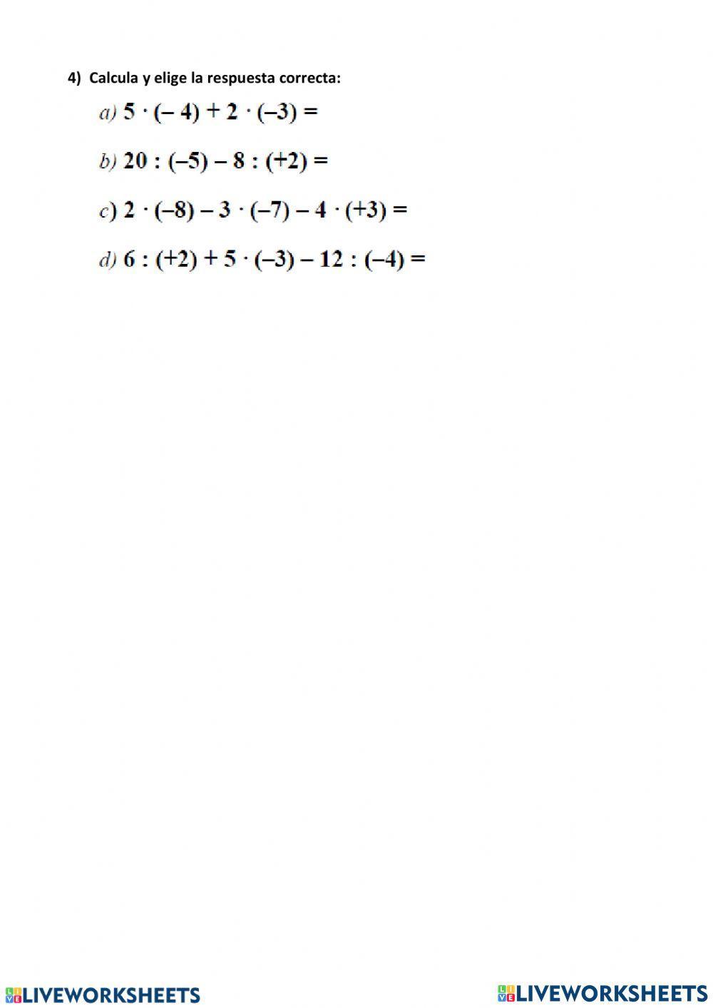 Operaciones combinadas de números enteros