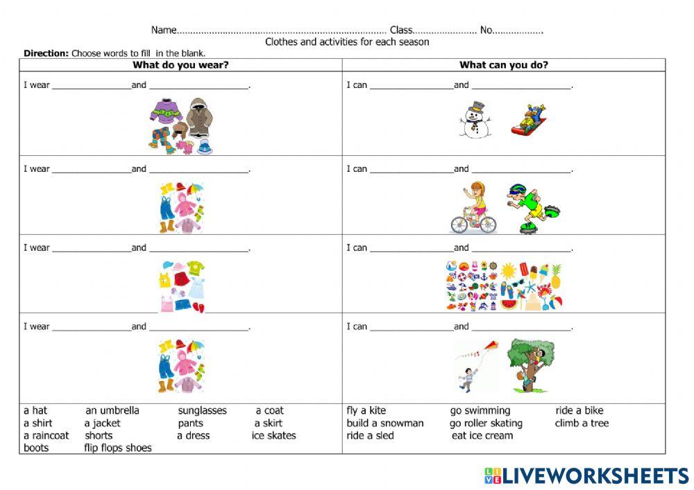 Clothes and activities for each season