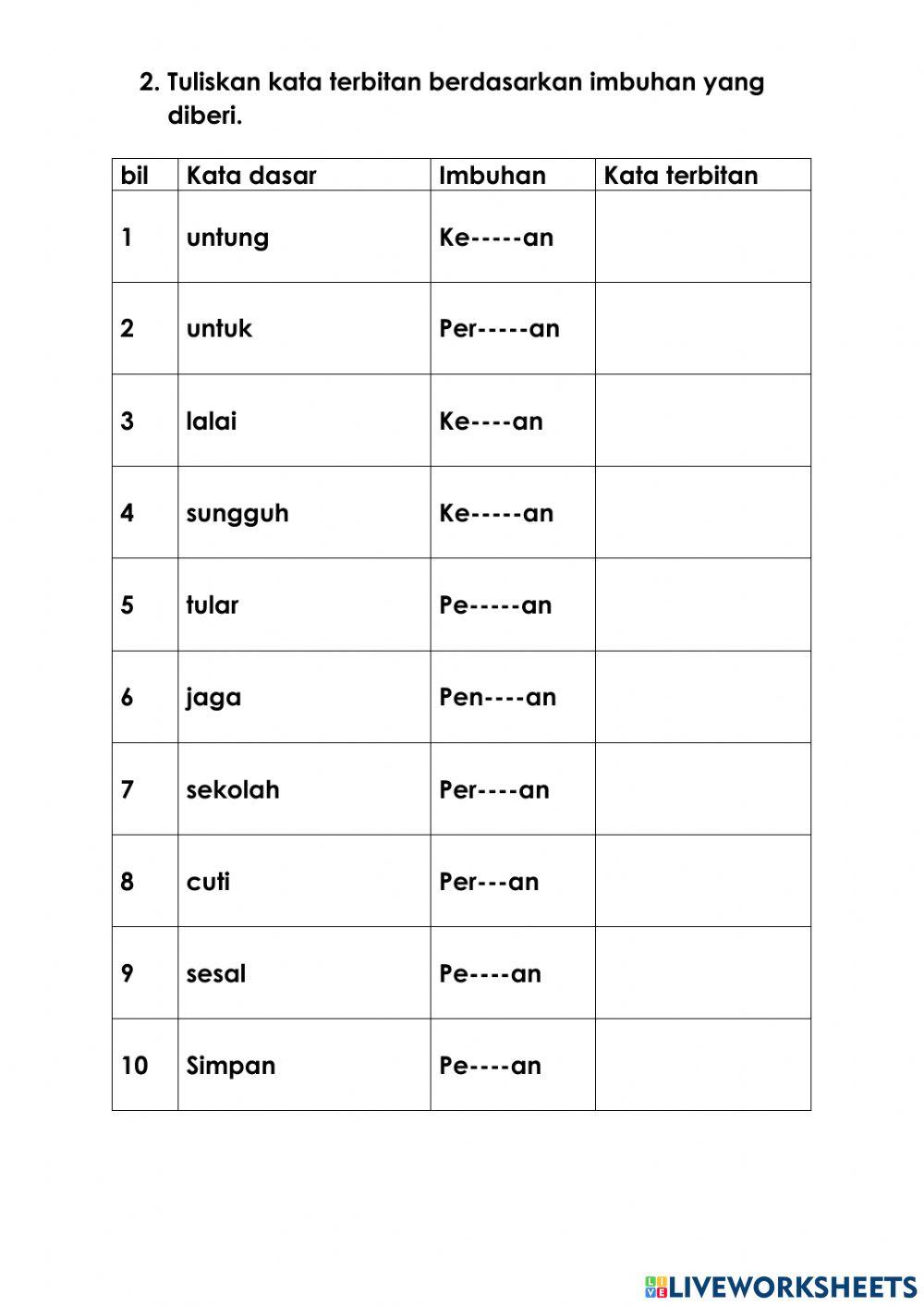 Latihan Pengukuhan : Kata Terbitan