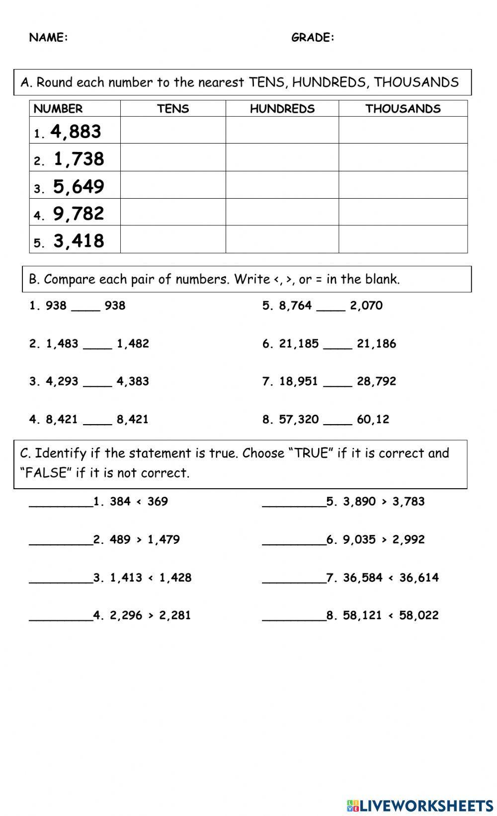 Rounding and Comparing whole numbers