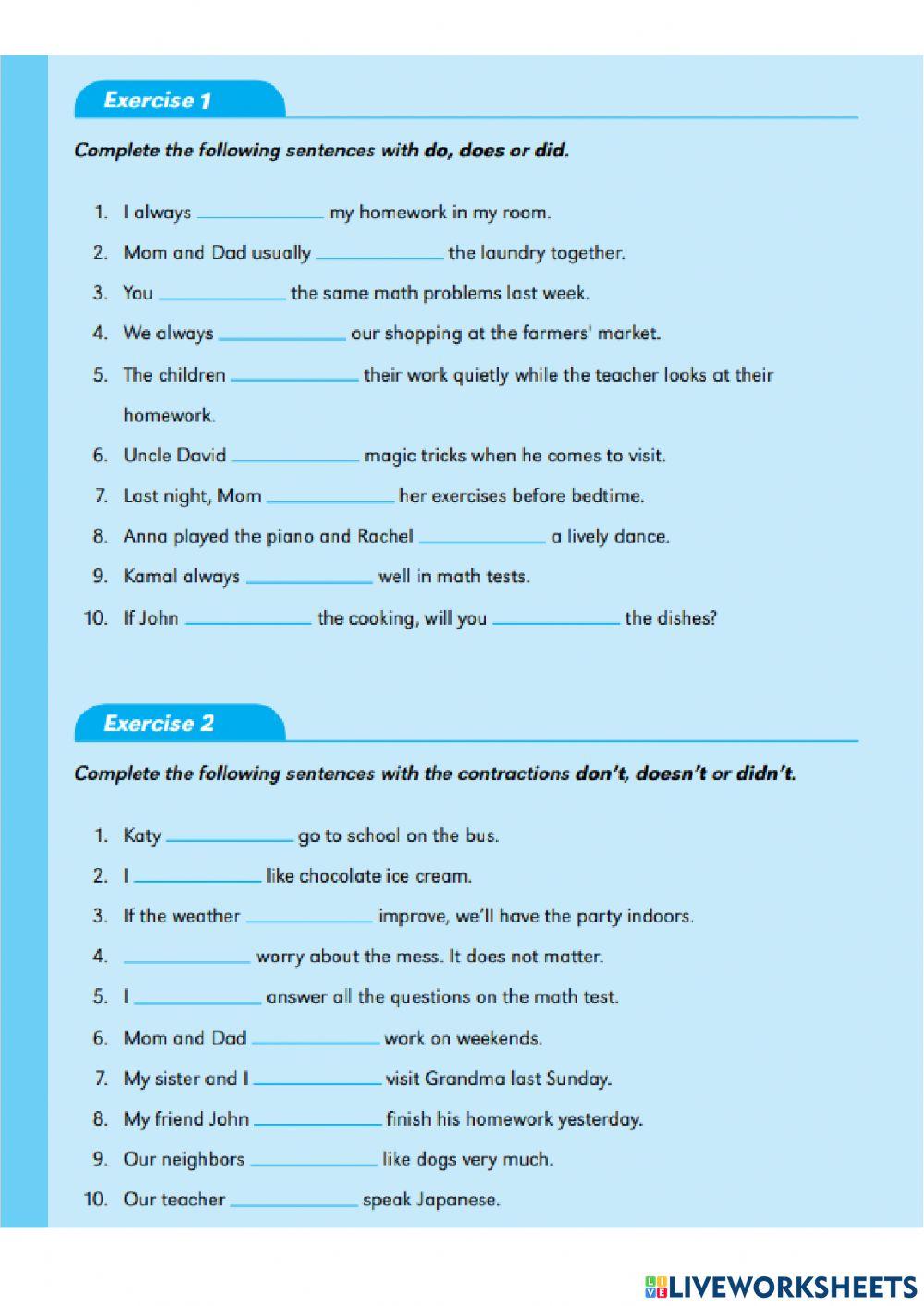 Do,Does,Did online exercise for | Live Worksheets