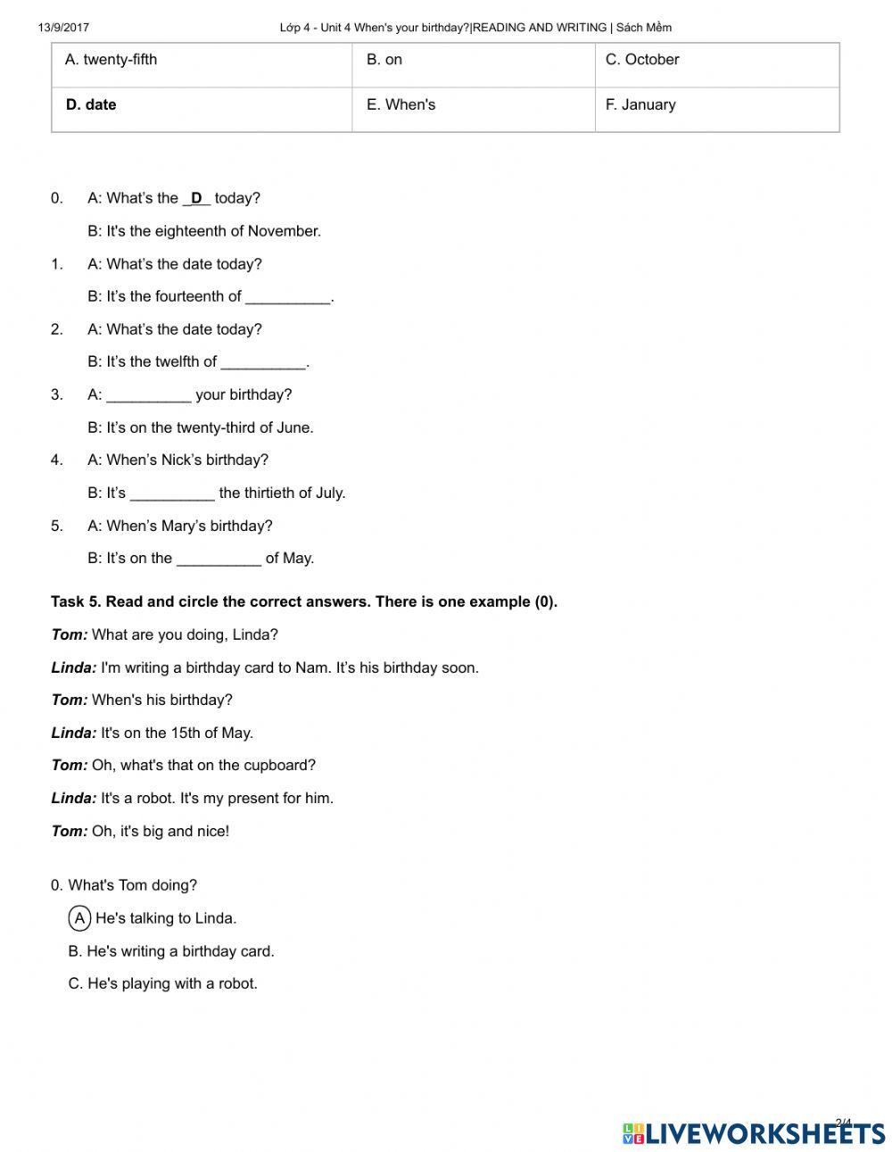 Unit 4: When's your birthday?