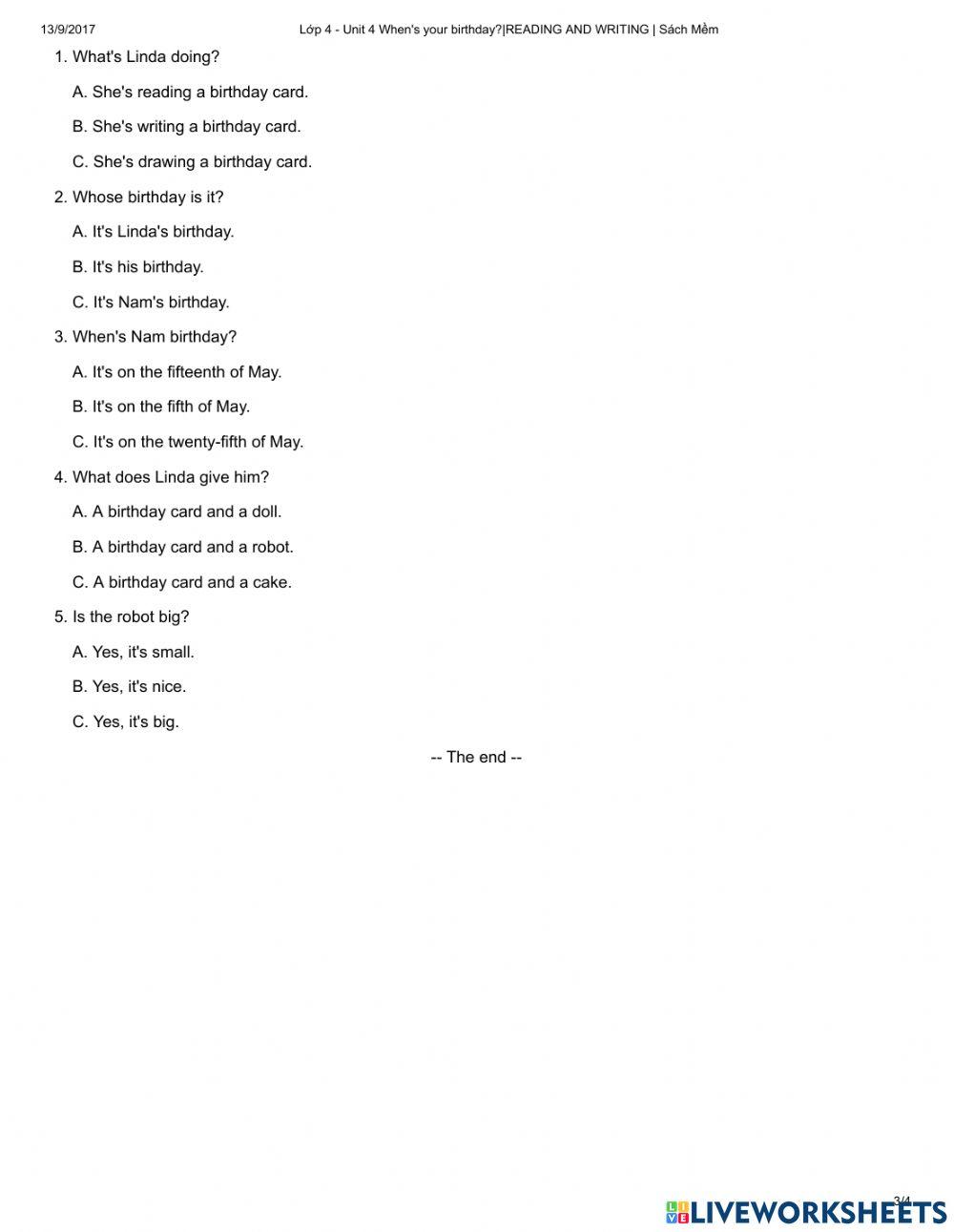 Unit 4: When's your birthday?