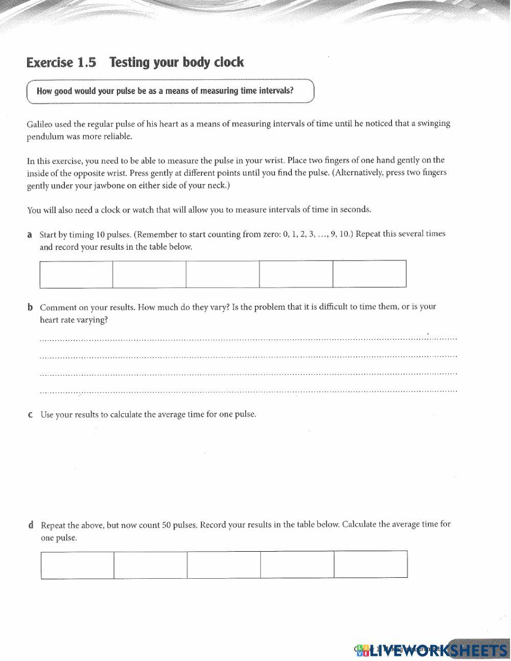 Testing Your Body Clock worksheet Live Worksheets