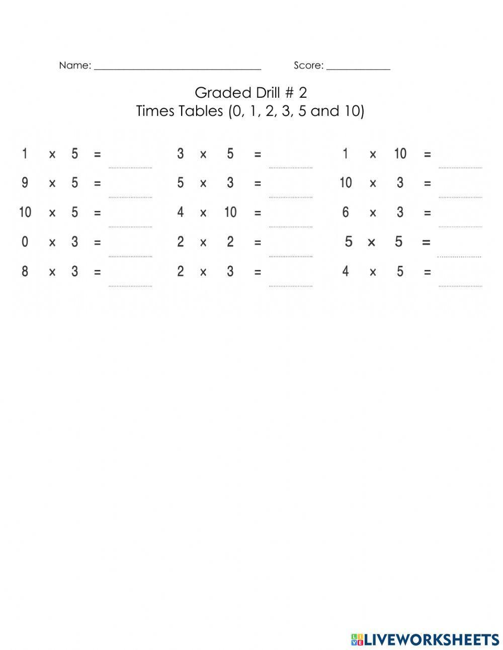 Time Tables Drill worksheet | Live Worksheets