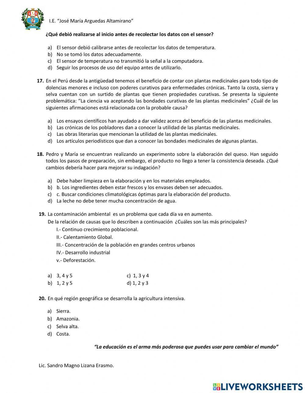 Evaluación diagnóstica 5to de de secundaria