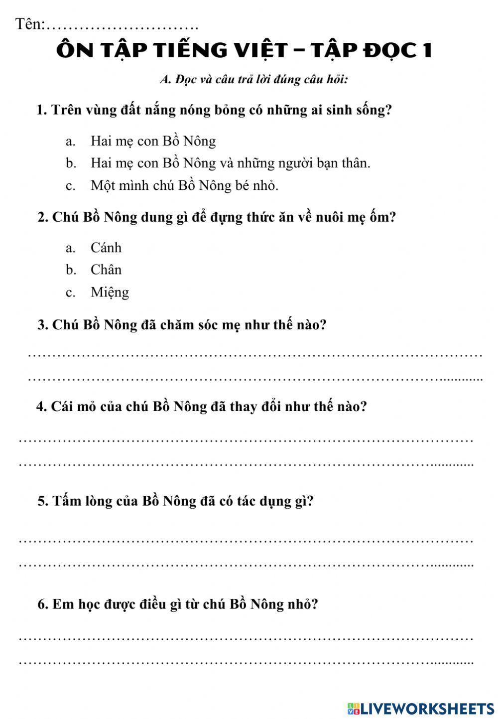 Tập đọc: Cái túi của Bồ Nông