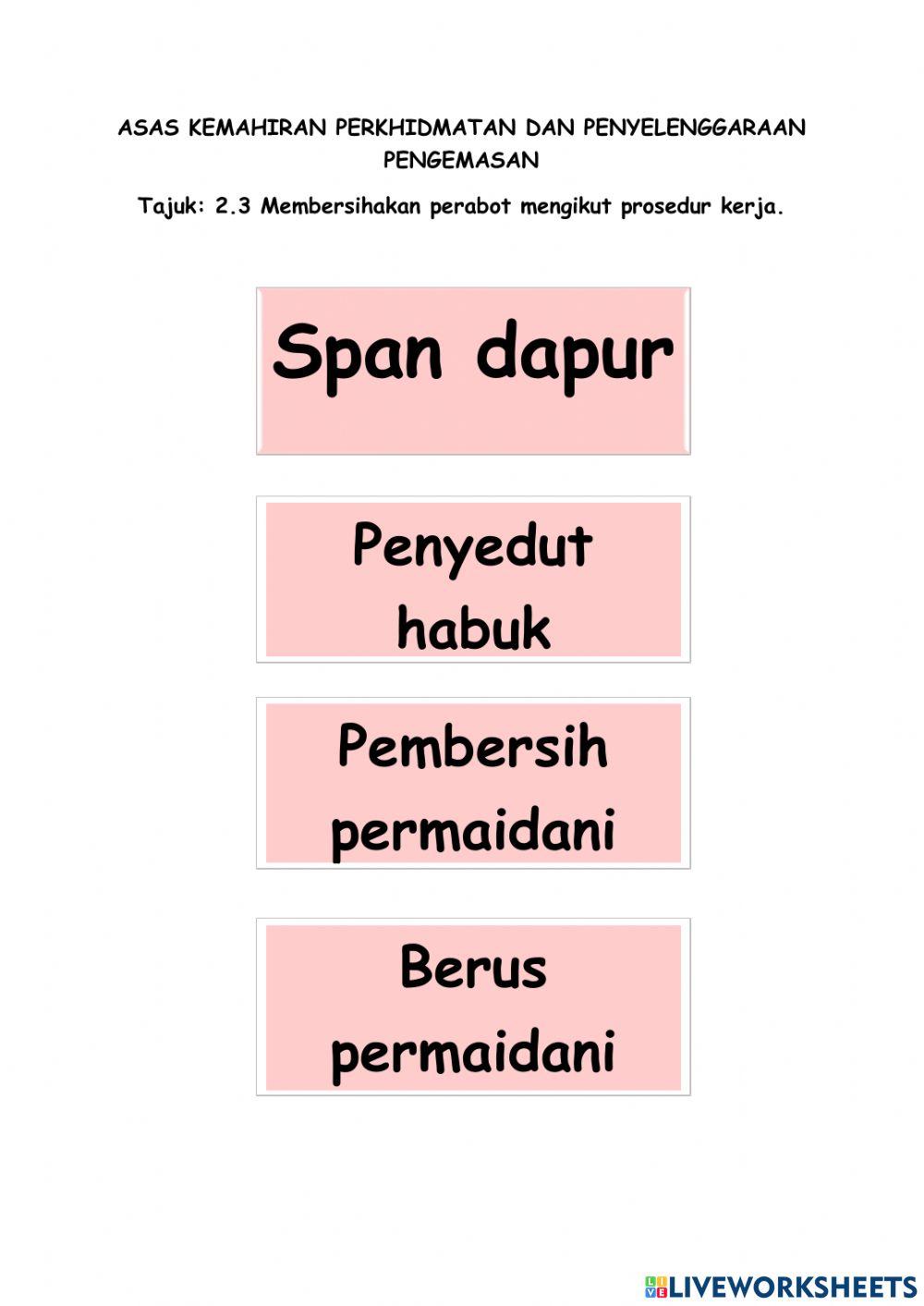 Tajuk: 2.3 Membersihakan perabot mengikut prosedur kerja.