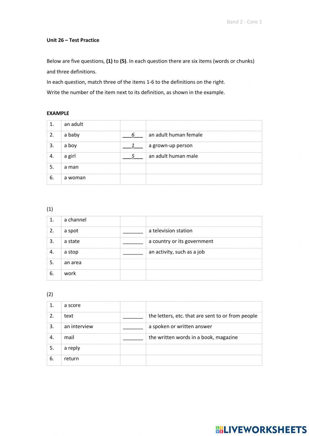 Band 2 (Core 1) - Unit 26 - Test