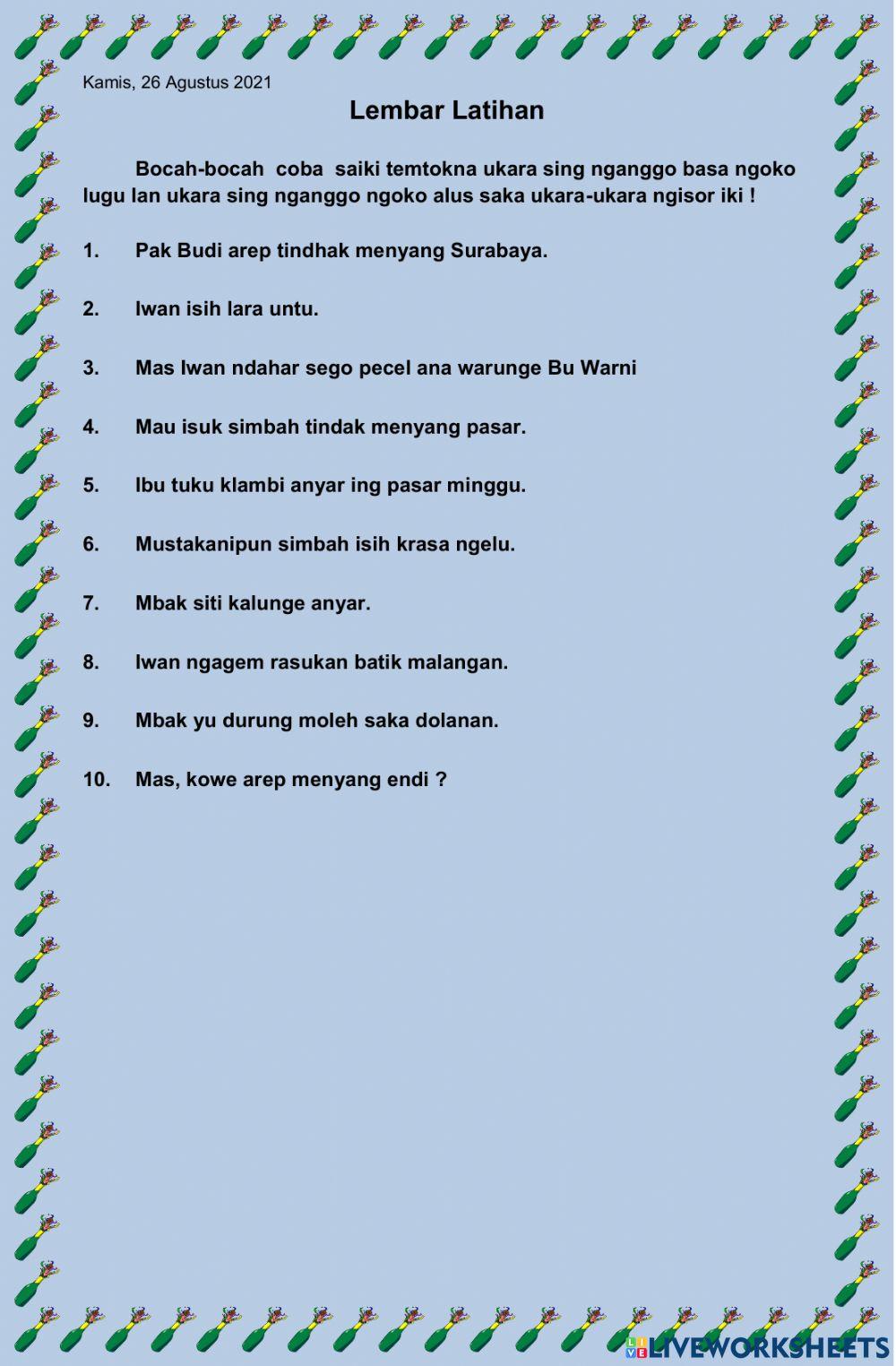 Lembar latihan ngoko lugu-ngoko alus