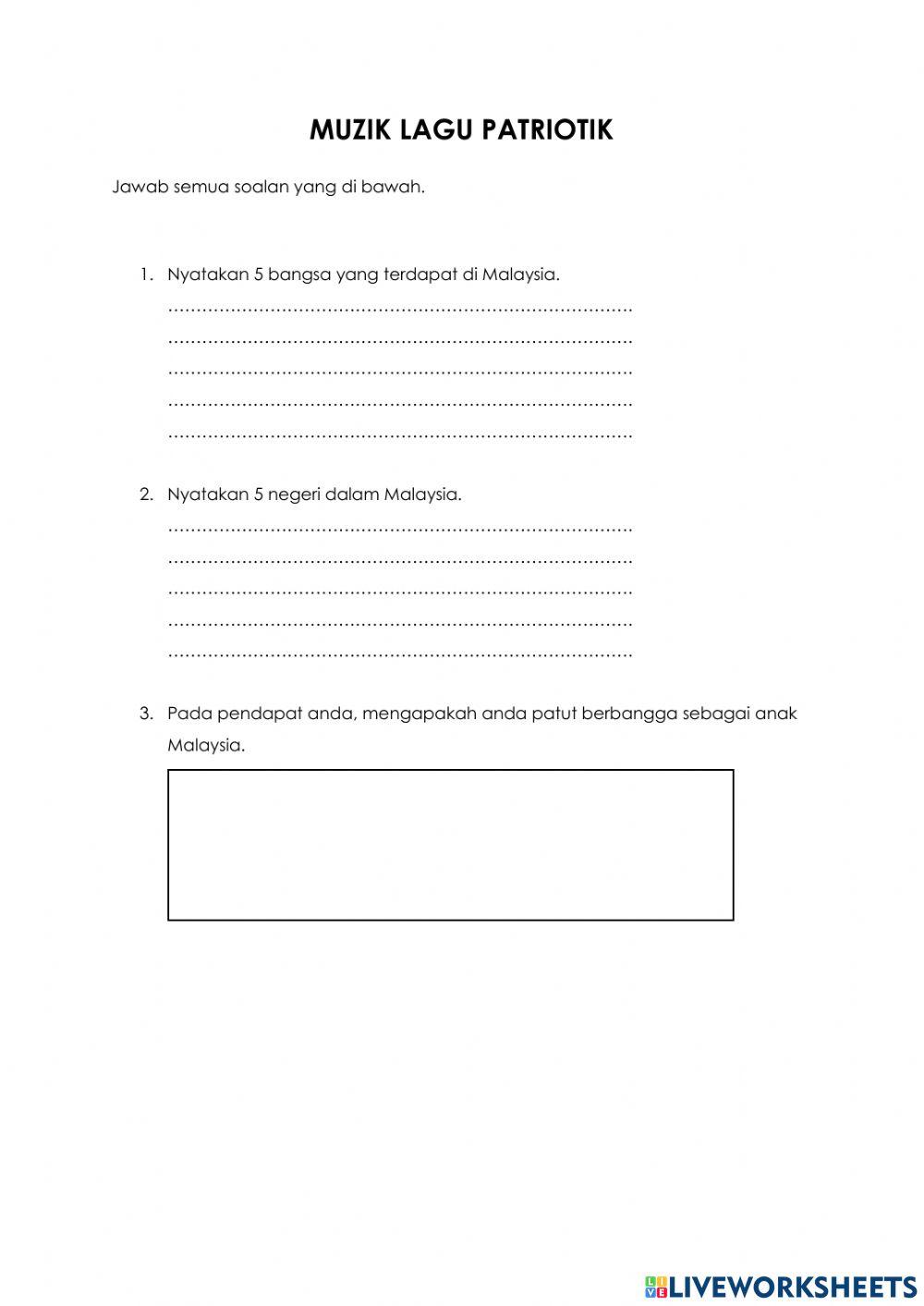 Muzik ptriotik worksheet | Live Worksheets