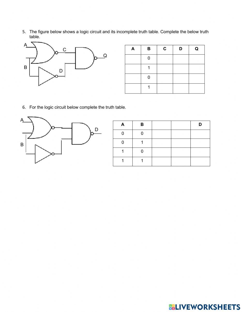 LOGIC GATE WORKSHEET online exercise for | Live Worksheets