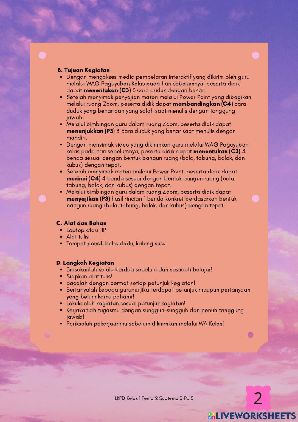 LKPD Kelas 1 Tema 2 Subtema 3 Pb 5
