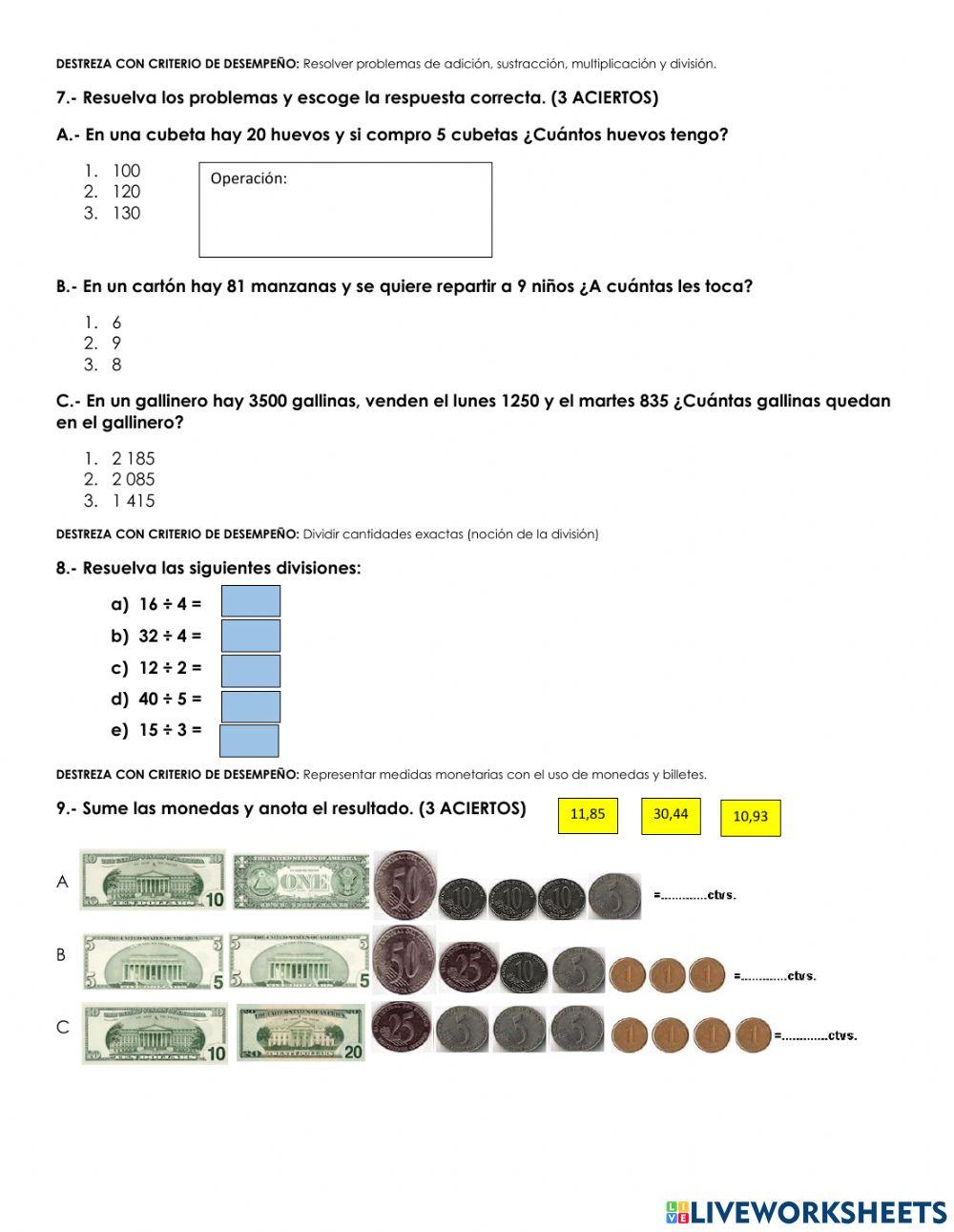Evaluación diagnóstica matemática