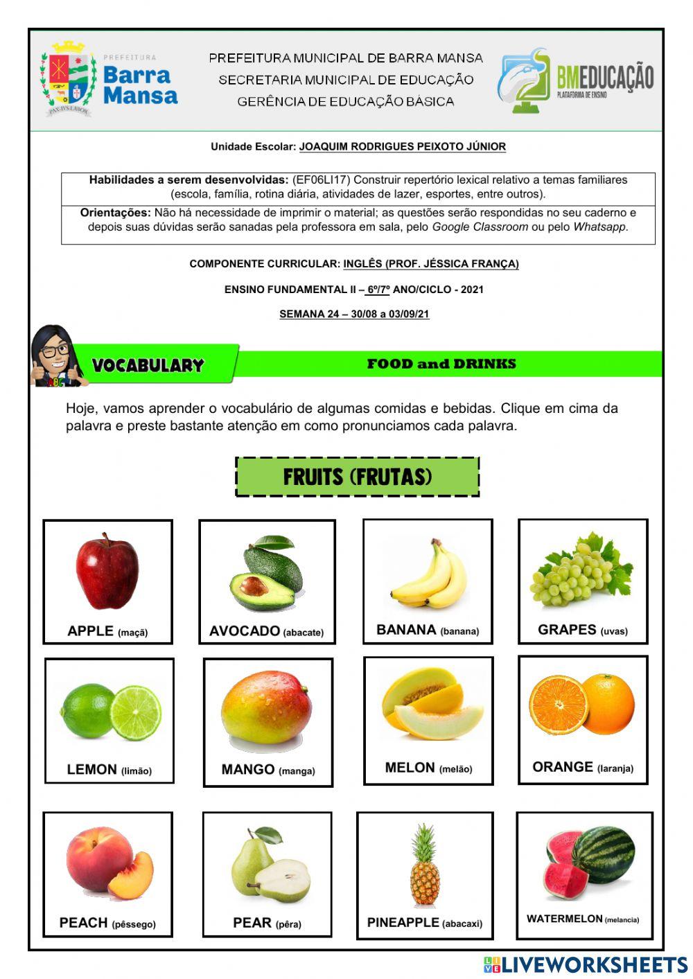 Food and Drinks - Semana 24 - prof. Jéssica