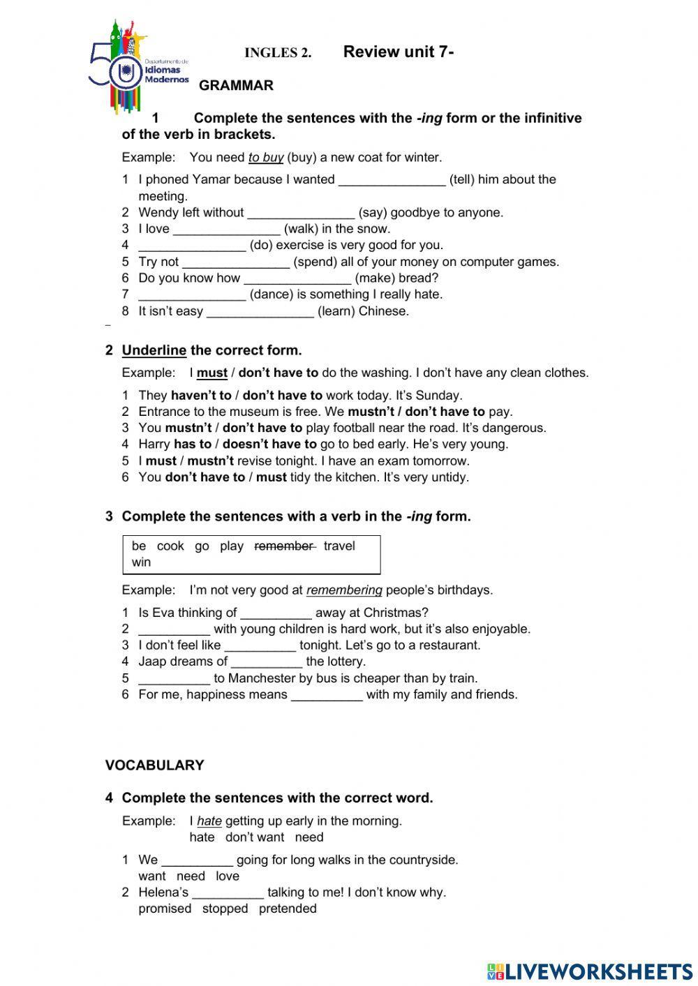 Inglés 2. Review unit 7