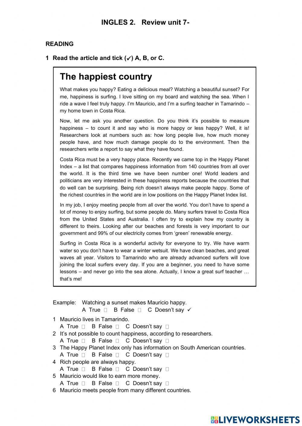 Inglés 2. Review unit 7