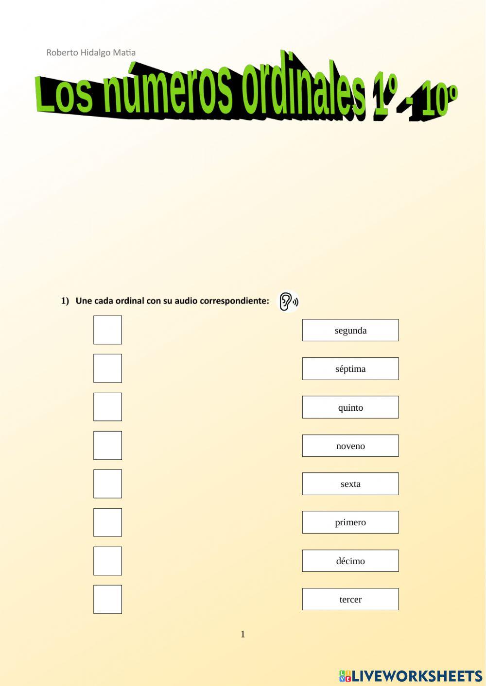 Los números ordinales 1º - 10º