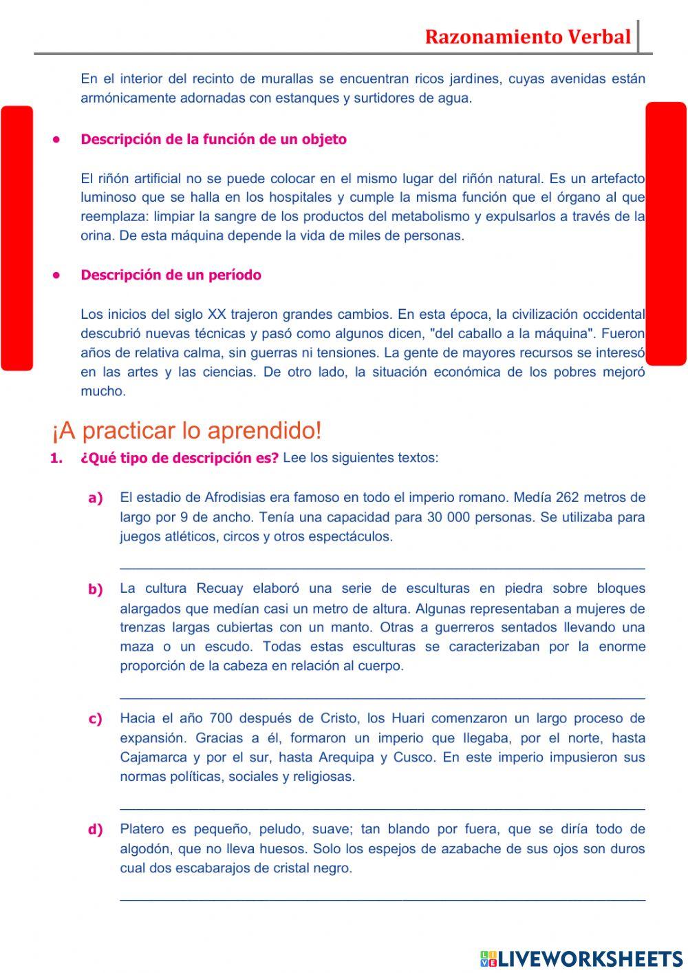 Ejemplos de textos  descriptivos