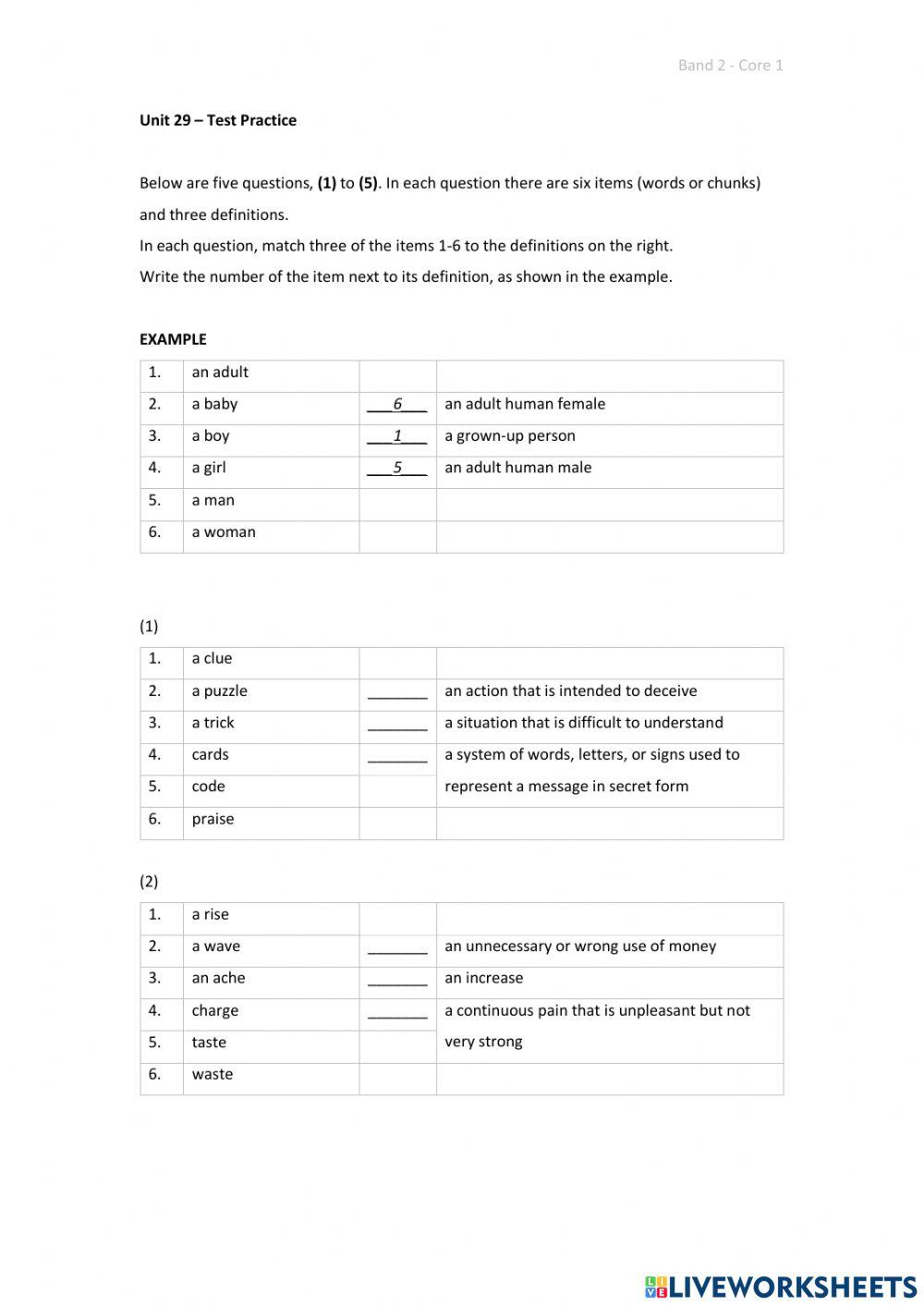 Band 2 (Core 1) - Unit 29 - Test