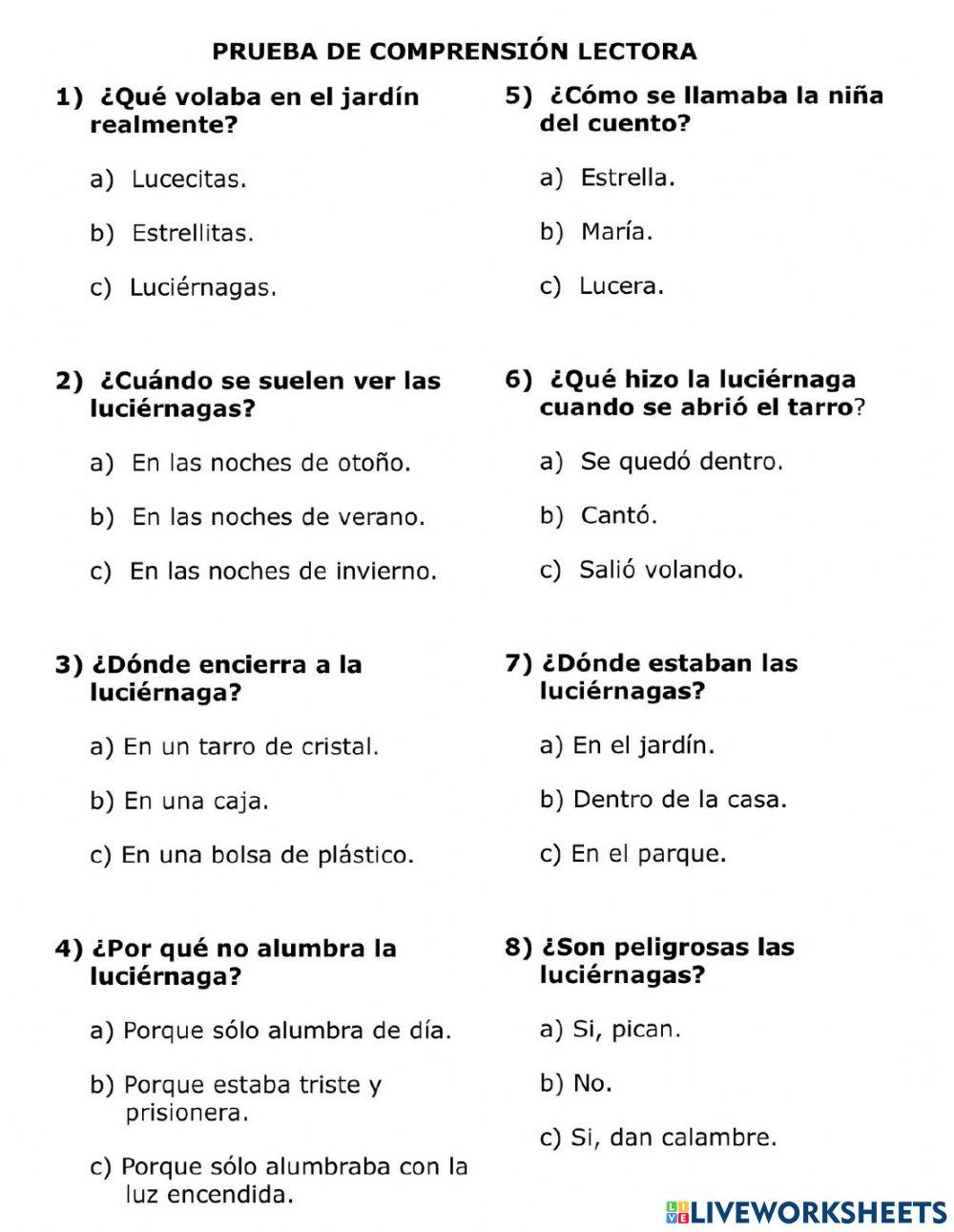 Comprensión lectora texto simple 1