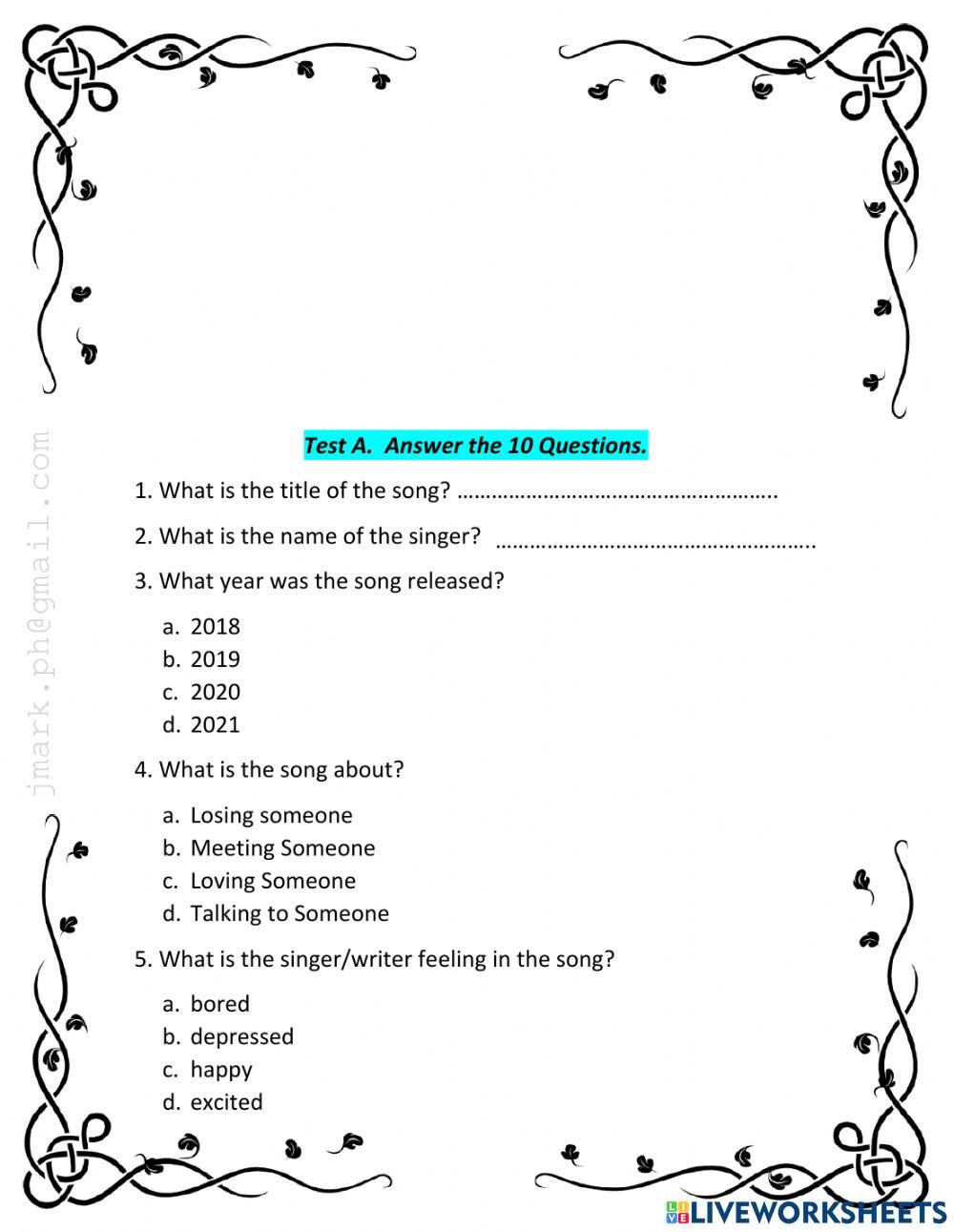 Someone You Loved - Comprehension Test