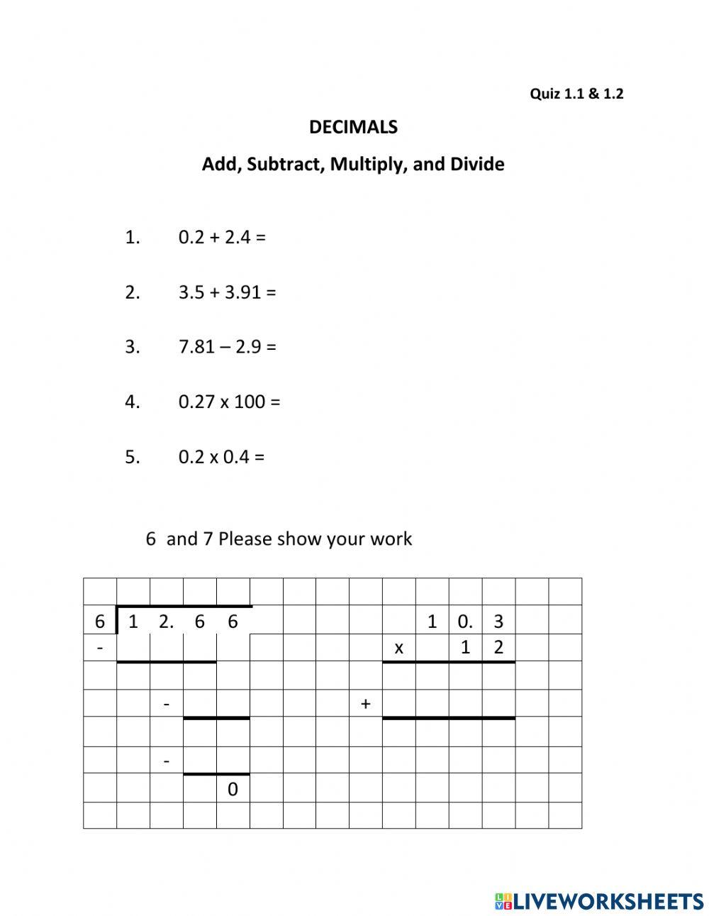 Add, Subtract, Multiply, Divide Decimals