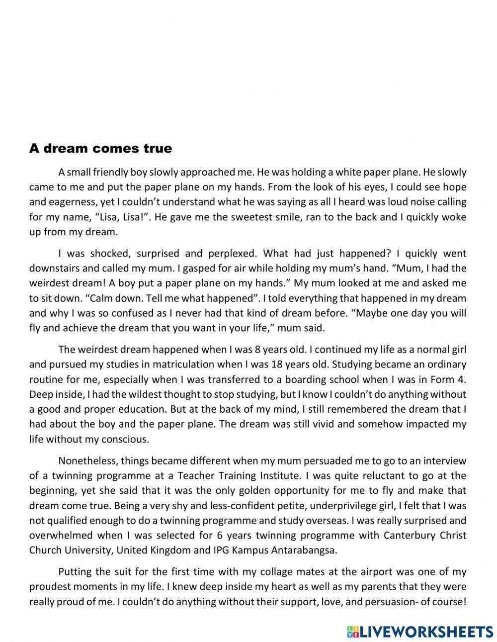 Writing: A dream comes true