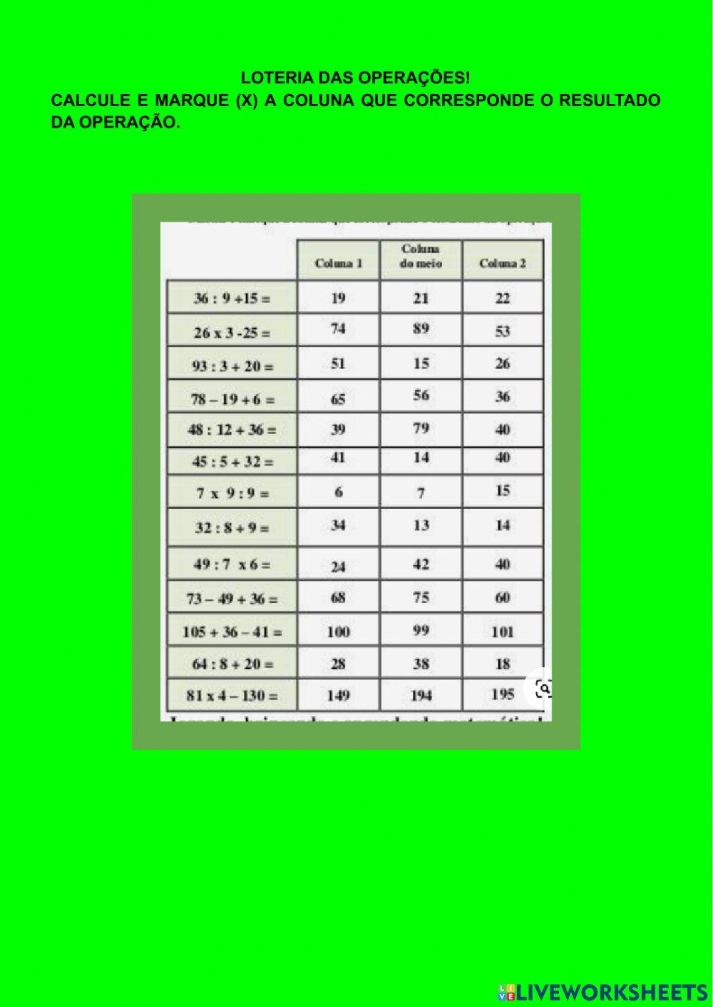 Loteria das operações