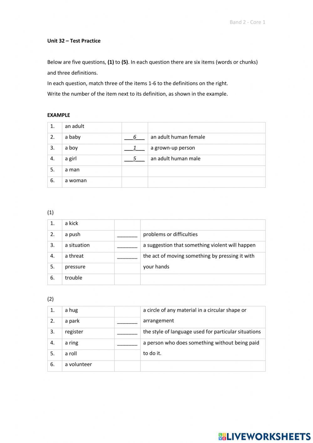 Band 2 (Core 1) - Unit 32 - Test