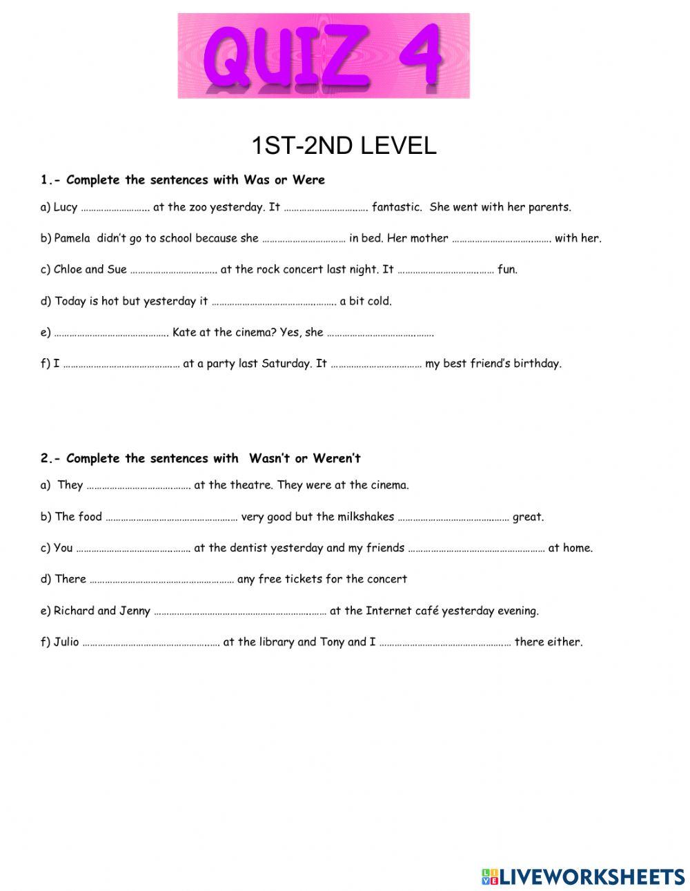 Quiz 4: Verb To be- Verbs (Regular-Irregular)