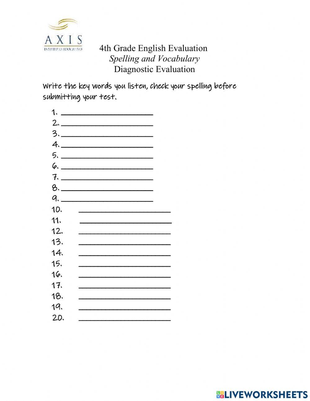 Spelling and Vocabulary Diagnostic Evaluation