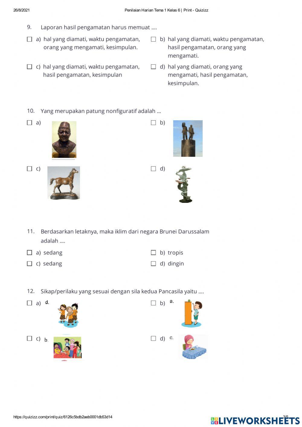 Penilaian Harian Tema 1 Kelas 6