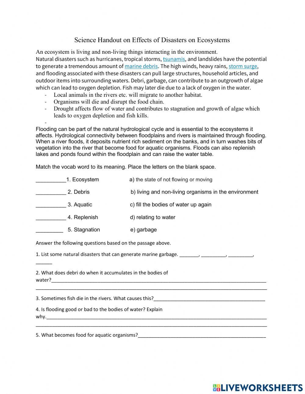 Effects of disasters on aquatic bodies