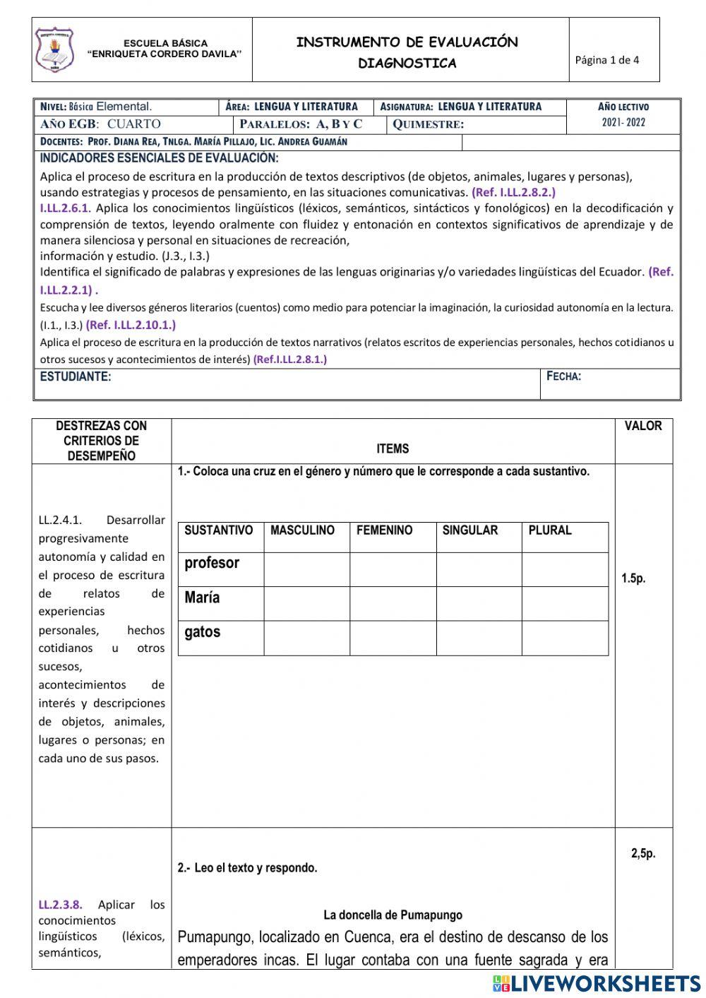 Evaluacion diagnostica lengua y literatura