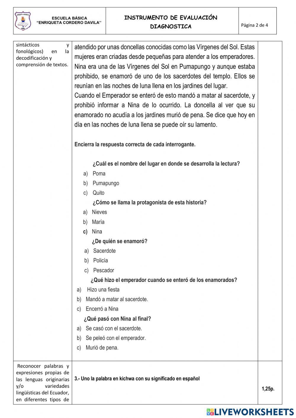 Evaluacion diagnostica lengua y literatura