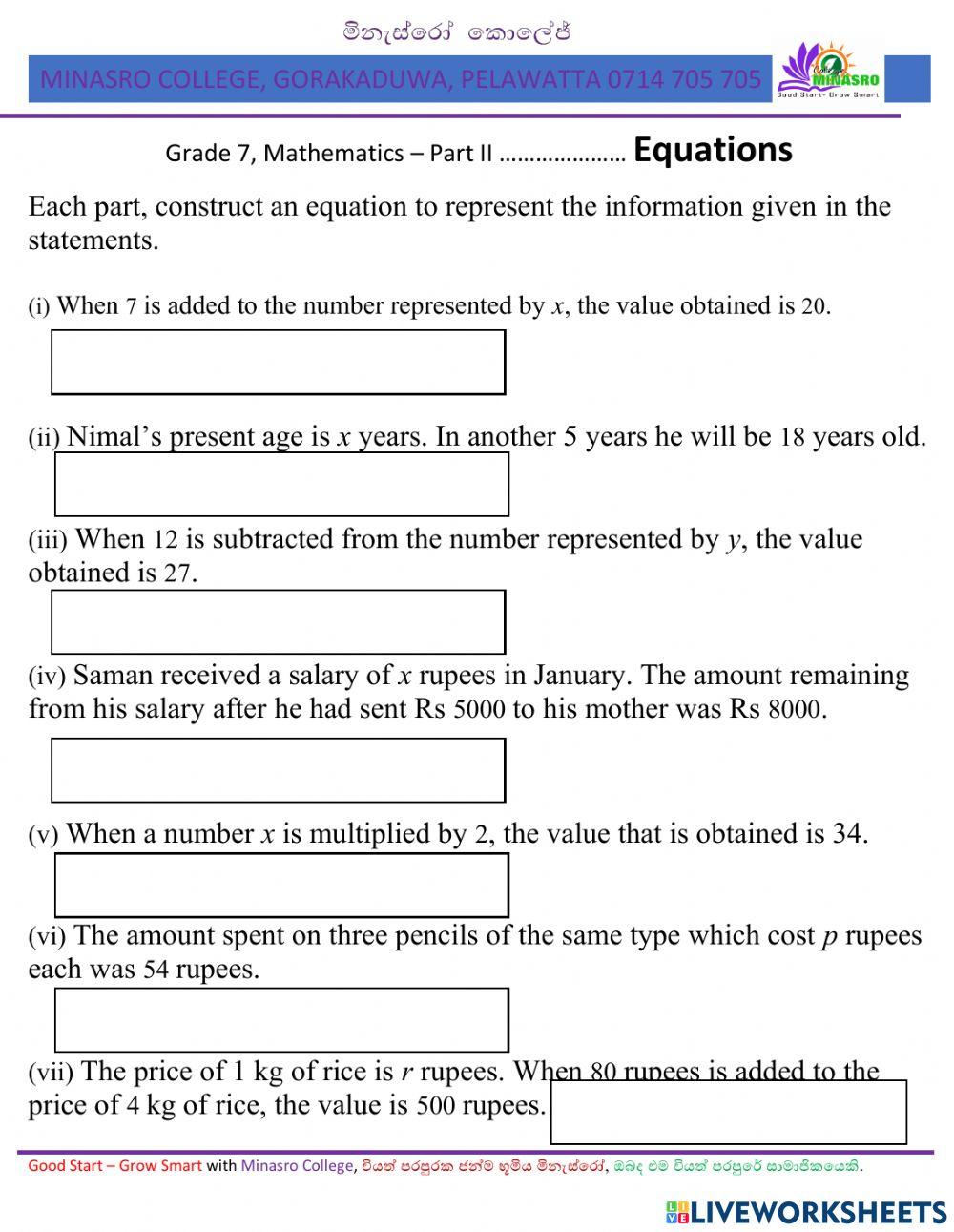 Minasro College - Grade 7 Maths