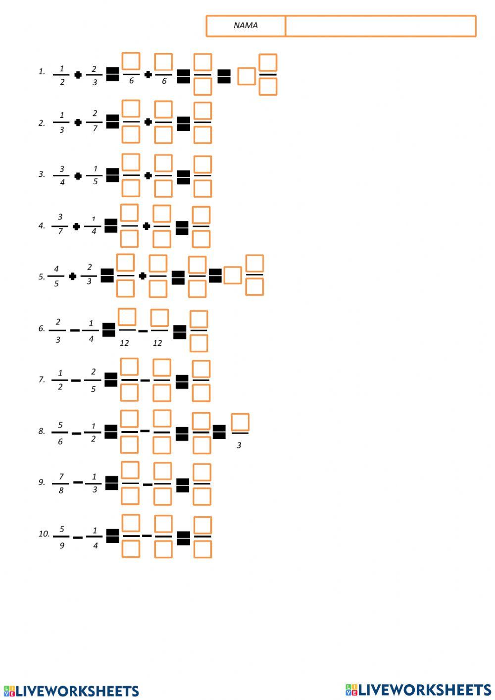 Jumlah kurang pecahan