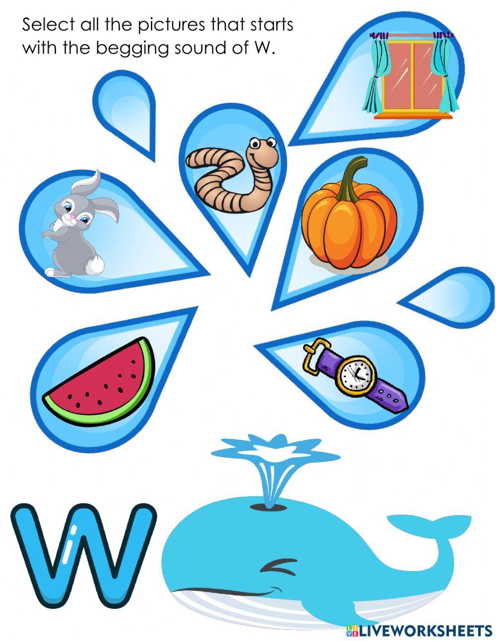 Letter Ww exercise for prekinder Live Worksheets