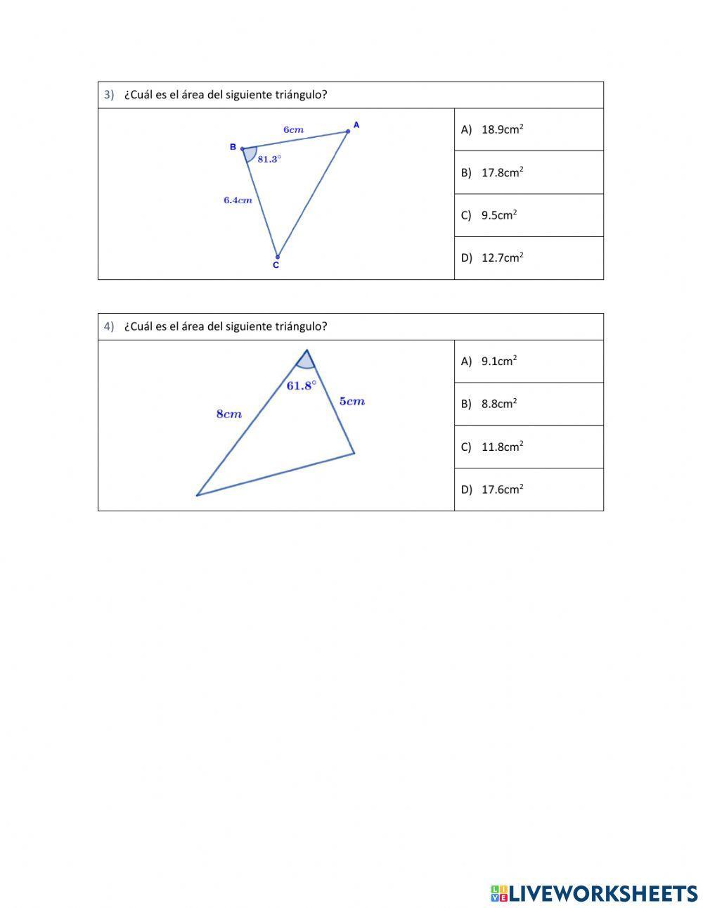 Área de triángulos oblicuángulos utilizando trigonometría